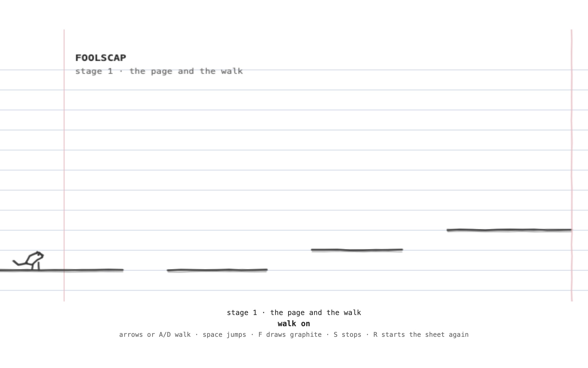 FOOLSCAP on its ruled sheet — the otter at the start of stage one