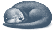 The re-derived sleeping otter at 178 pixels: a curled body, wrapped tail, blunt whiskered muzzle and a closed eye.