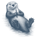 The re-derived floating otter at 160 pixels, holding a pencil, face and webbed feet legible.