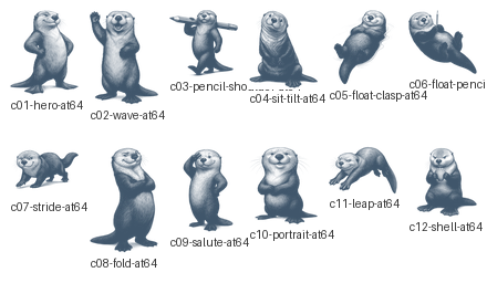 The same twelve candidates judged again at 64 pixels, where most of them stop being an otter.