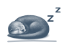 The re-derived offline otter at 64 pixels: a curled sleeping creature with a lighter head patch.